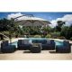 7-Piece Wicker Patio Conversation Set with Navy Cushions and Pillows, also Rain Resistant Sofa Cover