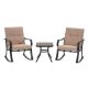 3-Piece Metal UV Resistant Rocking Outdoor Bistro Set with Beige Cushions with Chic Design