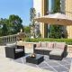 King 6-Piece Big Size Wicker Outdoor Patio Sectional Conversation Set w/ Beige Cushions and Coffee Table