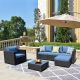 King 6-Piece Big Size Wicker Outdoor Patio Sectional Conversation Set w/ Blue Cushions and Coffee Table