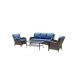 Grey 4-pc Woven Wicker Outdoor Patio Conversation Furniture Set with Blue Cushion