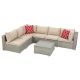 Kadehome Light Grey 7-Piece PE Rattan Wicker Outdoor Sectional Sofa Sets w/ 2 Beige Pillows Beige Cushioned and Grey Table