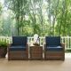 Crosley Bradenton 3-pc Wicker Outdoor Conversation Set with Navy Cushions - 2 Arm Chairs and Side Table