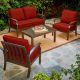 Royal Garden Bridgeport 4-Piece Metal Patio Conversation Set with Red Cushions
