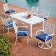 Royal Garden Bridgeport 7-pc White Aluminum Outdoor Dining Set w/ Blue Cushions
