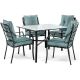 Hanover Lavallette Black Steel 5-pc Outdoor Dining Set with Ocean Blue Cushions