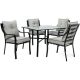 Hanover Lavallette Black Steel 5-pc Outdoor Dining Set w/ Silver Linings Cushions