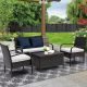 LAUREL CANYON Brown 4-Piece Wicker Patio Furniture Set w/ Light Gray Cushions and Storage Coffee Table