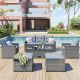 Nestfair Cassville Black 6-piece Wicker Patio Conversation Set with Beige Cushions