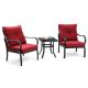 3-Piece Metal Outdoor Bistro Set with Red Cushion