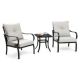 3-Piece Metal Outdoor Bistro Set with Gray Cushion
