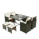 9-Piece Wicker Outdoor Dining Set w/ Beige Cushions