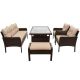 6-Piece Wicker Patio Conversation Set w/ Empered Glass Table and Brown Cushions