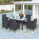 Nestfair Black 7-Piece Wicker Outdoor Dining Set w/ Beige Cushions