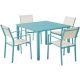 MOD Luna 5-pc Aluminum Modern Outdoor Dining Set with All-Weather 4 Dining Chairs and 41-in Square Slat Table - LUNADN5PCSL-TL