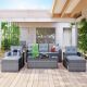 Harper & Bright Designs Gray 6-Pieces Wicker Outdoor Conversation Sectional Set w/ Gray Cushions