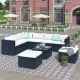 Harper & Bright Designs Black 9-pc Wicker Outdoor Sectional Set with Beige Cushions