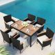 Harper & Bright Designs Black 7-Piece Wicker Outdoor Dining Set w/ Beige Cushions