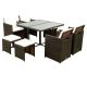 Nestfair Brown 9-pc Wicker Outdoor Dining Set with Beige Cushions