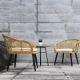 3-Pieces Wicker Patio Conversation Set with Beige Cushion and Tempered Glass Table Top