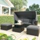 Nestfair 4-Piece Wicker Outdoor Sectional Sofa Daybed w/ Gray Cushions and Canopy