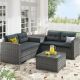 Nestfair Adal 4-Piece Wicker Outdoor Patio Sectional w/ Large Storage Box and Gray Cushions