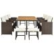 11-Piece Wicker Outdoor Dining Table Set with Wood Tabletop and Beige Cushion