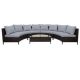 5-Piece Wicker Outdoor Patio Sectional Sofa Seating Set with Half-Circle Glass Table Gray Cushions