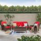 4-Piece Wicker Outdoor Patio Seating Set Sectional Sofa with Table, Red Cushions and Cover