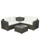 Gray 4-Piece PE Wicker Patio Outdoor Sectional Set Conversation Sofa Set w/ Beige Cushions and Storage Box