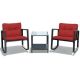3-Piece PE Wicker Outdoor Sofa Set Patio Conversation Set with Rocking Chairs and Red Cushions