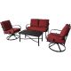 Hanover Montclair 4-Piece Metal Patio Conversation Set w/ Coffee Table in Red