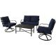 Hanover Montclair 4-pc Metal Patio Conversation Set with Coffee Table in Navy