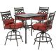 Hanover Montclair 5-Piece Steel Outdoor Bar Height Dining Set with Chili Red Cushions, 4-Swivel Chairs and a 33 in. Dining Table