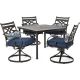 Hanover Montclair 5-Piece Metal Outdoor Dining Set with Navy Blue Cushions, Swivel Rockers and Table