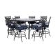 Hanover Montclair 9-Piece Steel Outdoor Dining Set with Navy Blue Cushions, 8 Swivel Chairs and 60 in. Counter Height Table