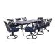 Hanover Montclair 9-pc Steel Outdoor Dining Set with Navy Blue Cushions, 8 Swivel Rockers and 42 in. x 84 in. Table