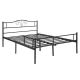 Black Queen Size Double Metal Platform Bed Framed Queen With Headboard, Footrest