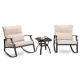 Mondawe Team Black 3-Piece Metal Square Outdoor Bistro Set Patio Rocking Chairs and Table with Beige Cushions