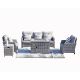 moda furnishings Torch Grey 5-Pieces Wicker Patio Conversation set w/ Fire pit and Grey Cushions