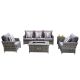 moda furnishings Grice 5 pc Wicker Patio Conversation Set w/ Gas Fire Pit Table and Gray Cushions