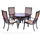 Hanover Monaco 5-pc Aluminum Outdoor Dining Set with Round Glass-Top Table and Contoured Sling Stationary Chairs