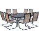 Hanover Monaco 9-pc Aluminum Outdoor Dining Set with Square Glass-Top Table and Contoured Sling Spring Chairs