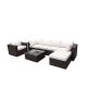 7-Piece Manual Weaving Rattan Wicker Outdoor Sectional Set Sofa with Cream White Cushion and Glass Coffee Table