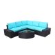 Black 6-Piece Wicker Outdoor Sectional Set Sofa w/ CushionGuard Blue Cushions and Glass Coffee Table