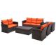 6-Piece Rattan Wicker Patio Conversation Sectional Seating Set with Orange Cushion and Storage Trunk