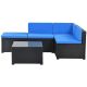5-Piece Wicker Outdoor Rattan Patio Sectional Corner Sofa Set PE Furniture Conversation Set w/ Royal Blue Cushions