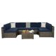 maocao hoom Gray 7-Piece Wicker Outdoor Patio Sectional Set with Blue Cushions
