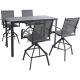 Hanover Naples 5 pc Aluminum Outdoor Dining Set w/ 4 Swivel Bar Chairs and a Glass-Top Bar Table in Gray