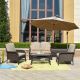 Augtus Brown 4- Piece Wicker Patio Furniture Sets w/ Beige Cushions and Coffee Table - NDS600